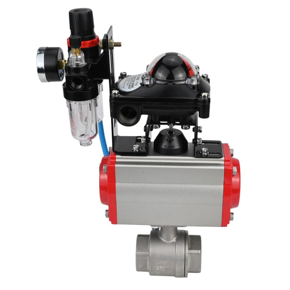Stainless steel ball valve DNOVA BVMP.316.230-ISO 914 PSI, threaded, full port, body material - stainless steel AISI 316, with pneumatic actuator with return springs DNOVA SA, pneumatic distributor 4M310-08 NAMUR 24V, limit switch block APL-410N EX, air