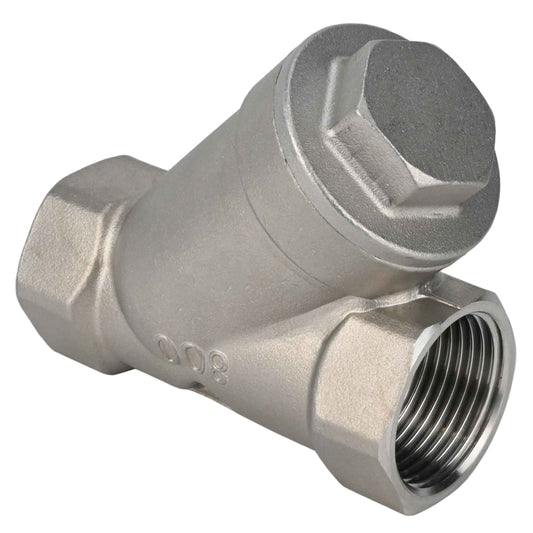 Spring check valve DNOVA VCSY3232P-T Y-shaped, body material - Stainless steel AISI 316, locking body material - Stainless steel 316, seal - PTFE, threaded