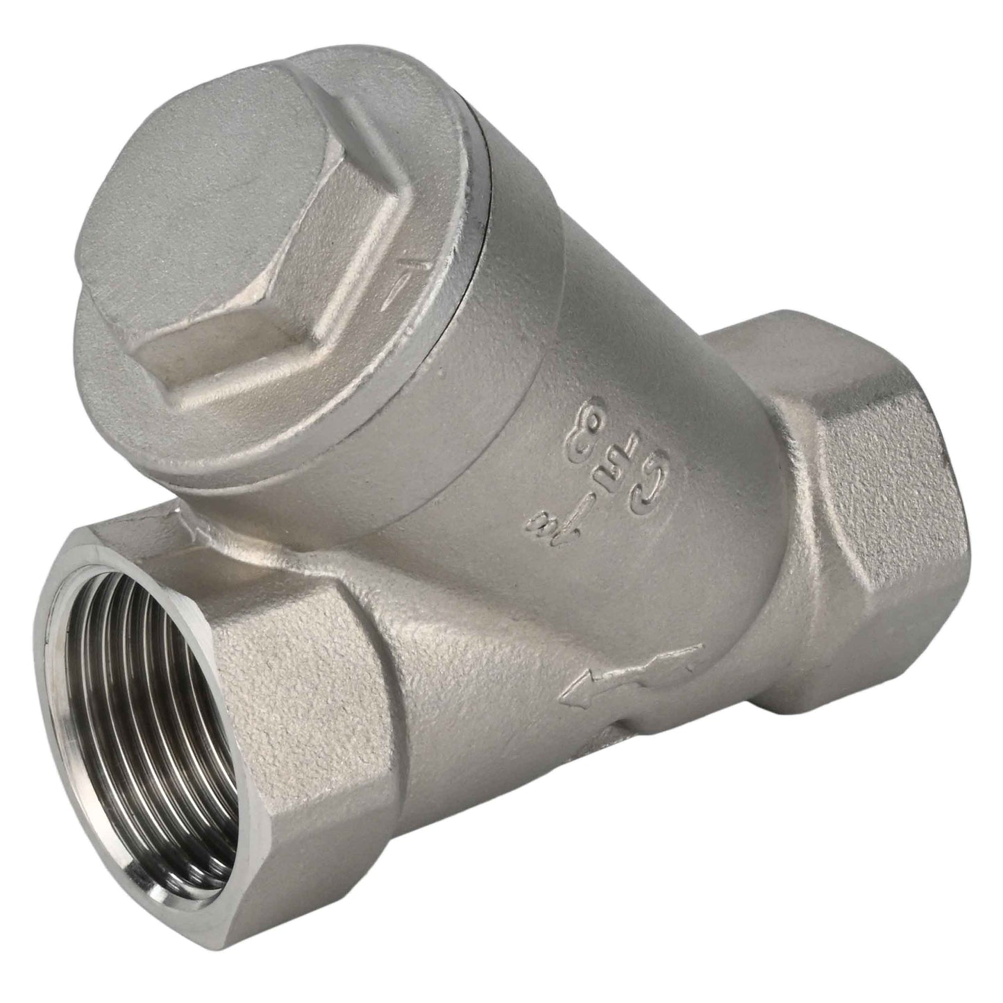 Spring check valve DNOVA VCSY3131P-T Y-shaped, body material - Stainless steel AISI 304, locking body material - Stainless steel 304, seal - PTFE, threaded