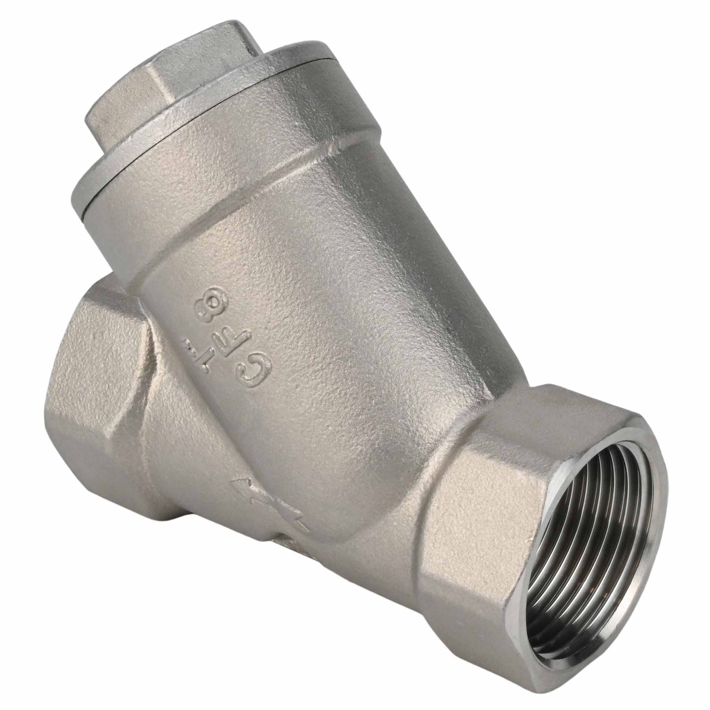 Spring check valve DNOVA VCSY3131P-T Y-shaped, body material - Stainless steel AISI 304, locking body material - Stainless steel 304, seal - PTFE, threaded
