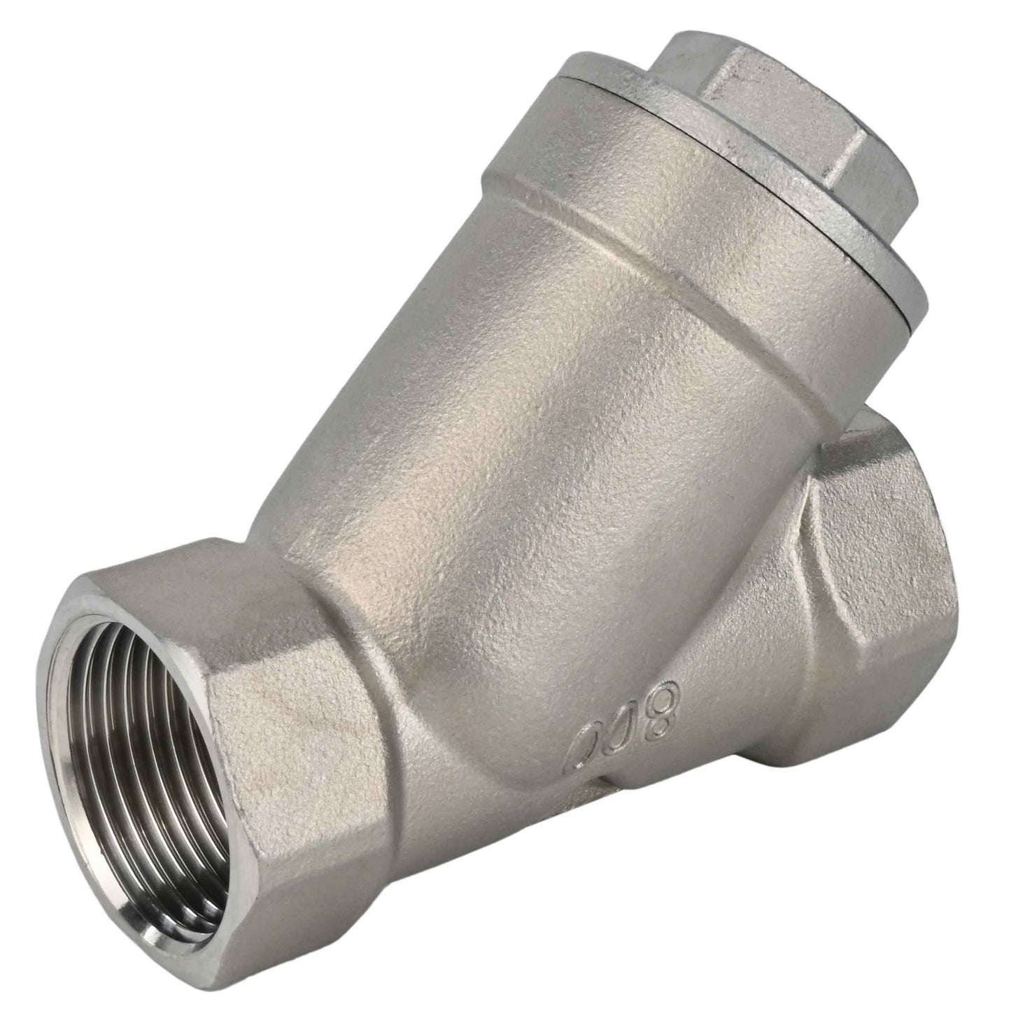 Spring check valve DNOVA VCSY3131P-T Y-shaped, body material - Stainless steel AISI 304, locking body material - Stainless steel 304, seal - PTFE, threaded
