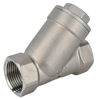 Spring check valve DNOVA VCSY3131P-T Y-shaped, body material - Stainless steel AISI 304, locking body material - Stainless steel 304, seal - PTFE, threaded