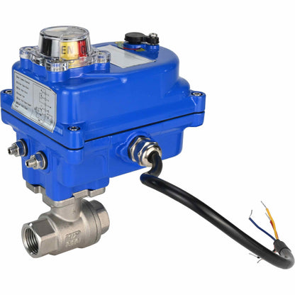 Válvula de bola de acero inoxidable DNOVA BVMP.316.230-ISO PSI914 SS316 roscada, actuador eléctrico de cuarto de vuelta DNOVA 003 azul 220 V