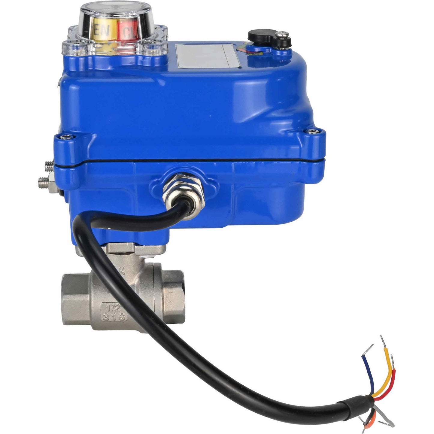 Válvula de bola de acero inoxidable DNOVA BVMP.316.230-ISO PSI914 SS316 roscada, actuador eléctrico de cuarto de vuelta DNOVA 003 azul 220 V