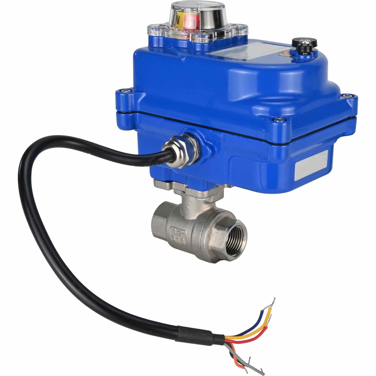 Válvula de bola de acero inoxidable DNOVA BVMP.316.230-ISO PSI914 SS316 roscada, actuador eléctrico de cuarto de vuelta DNOVA 003 azul 220 V