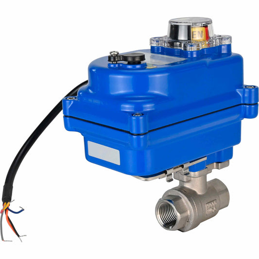 Válvula de bola de acero inoxidable DNOVA BVMP.316.230-ISO PSI914 SS316 roscada, actuador eléctrico de cuarto de vuelta DNOVA 003 azul 220 V