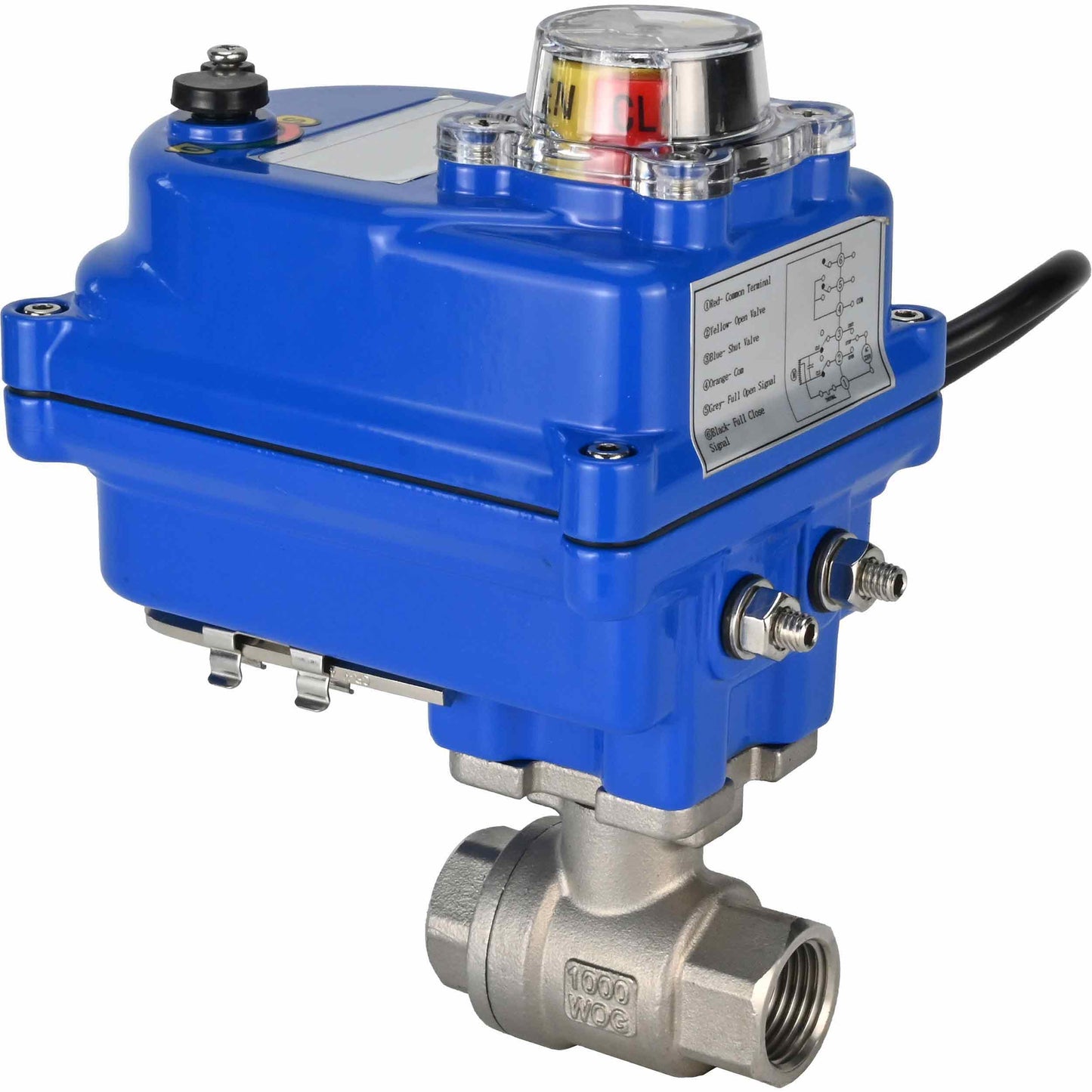 Válvula de bola de acero inoxidable DNOVA BVMP.316.230-ISO PSI914 SS316 roscada, actuador eléctrico de cuarto de vuelta DNOVA 003 azul 220 V