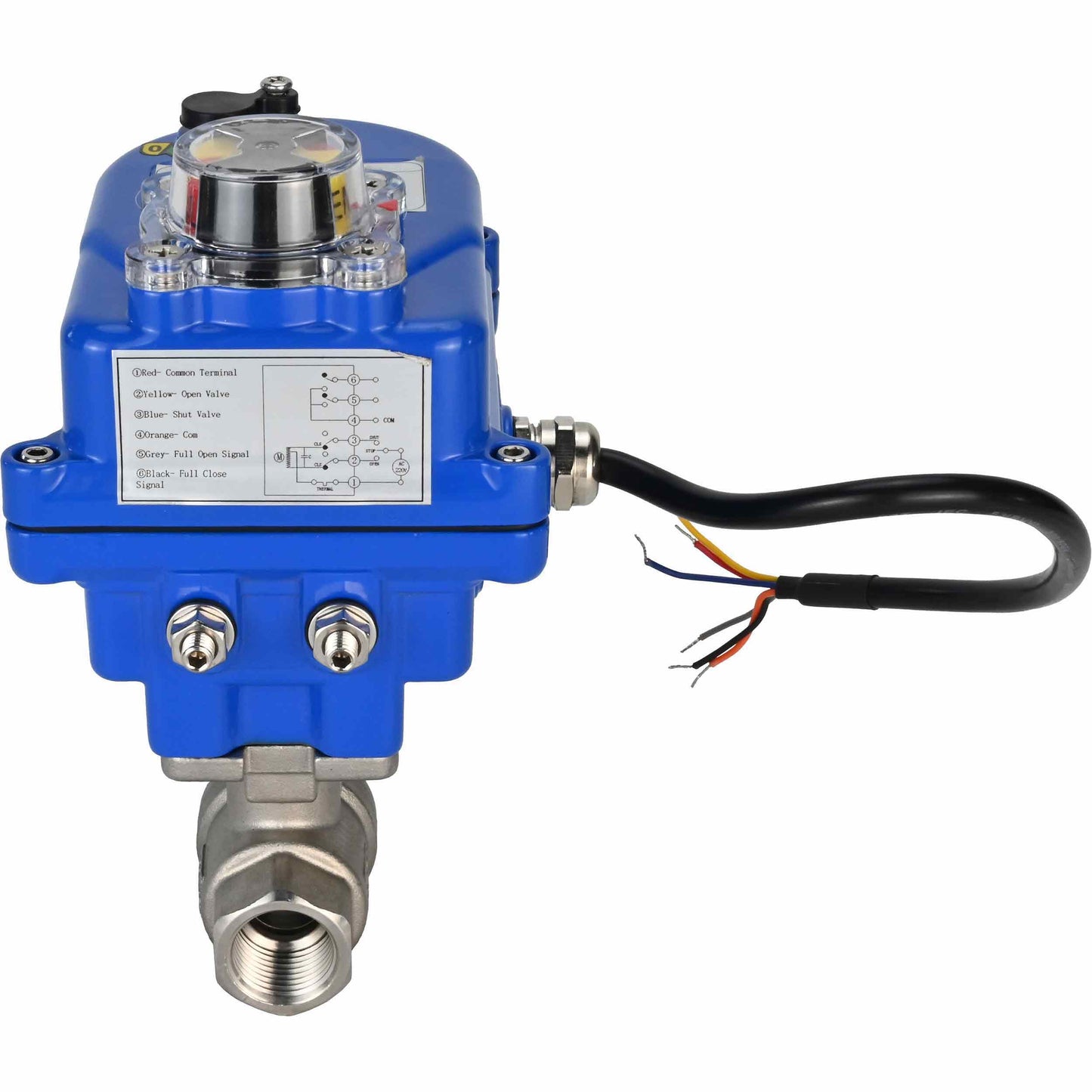 Válvula de bola de acero inoxidable DNOVA BVMP.316.230-ISO PSI914 SS316 roscada, actuador eléctrico de cuarto de vuelta DNOVA 003 azul 220 V