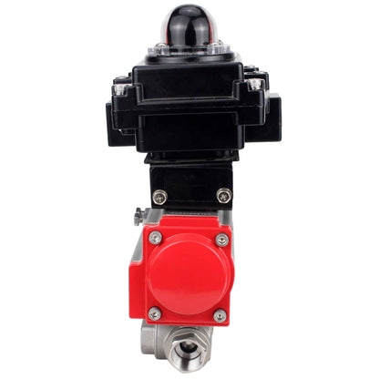 Stainless steel ball valve DNOVA RP.SS316.200.MM.ISO 914 PSI threaded, standard port, three way, L-type, body material - stainless steel AISI 316, pneumatic actuator DA, limit switch block APL-410N EX