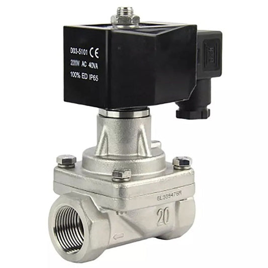 Solenoid valve DNOVA VS731-PT-NC-24VAC, body material - Stainless steel AISI 304, seal - PTFE, normally closed, coil - 24 VAC