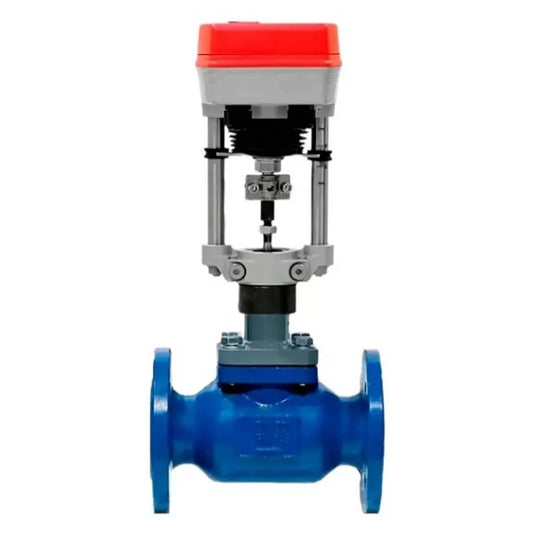Two-way shut-off and regulating valve DNOVA VSR1-21MP-LED-F , body material - Carbon steel 25L cladding X20Cr13, locking body material - 40X13 steel, seal - PTFE, with electric drive DAV-1500-22-3-3-24V-IP54 24V
