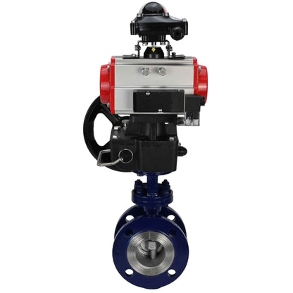 Water Butterfly Valve DNOVA WBV3EX-3432M-1W-F-ISO, body material - Carbon steel, disk material - Stainless steel AISI 316, seal - Metal, pneumatic actuator PA-DA double action, 4M310-08 24V, LSU APL-210N, handwheel MON