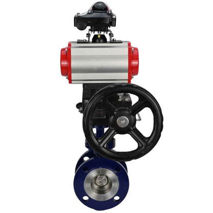 Water Butterfly Valve DNOVA WBV3EX-3432M-1W-F-ISO, body material - Carbon steel, disk material - Stainless steel AISI 316, seal - Metal, pneumatic actuator PA-DA double action, 4M310-08 24V, LSU APL-210N, handwheel MON