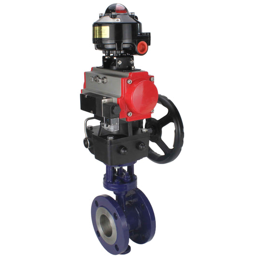 Water Butterfly Valve DNOVA WBV3EX-3432M-1W-F-ISO, body material - Carbon steel, disk material - Stainless steel AISI 316, seal - Metal, pneumatic actuator PA-DA double action, 4M310-08 24V, LSU APL-510N EX, handwheel MON