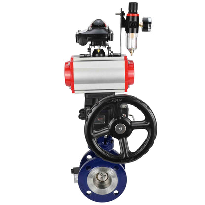 Water Butterfly Valve DNOVA WBV3EX-3432M-1W-F-ISO, body material - Carbon steel, disk material - Stainless steel AISI 316, seal - Metal, pneumatic actuator PA-DA double action, 4V320-08 220V, LSU APL-210N, handwheel MON, ATU AFC2000
