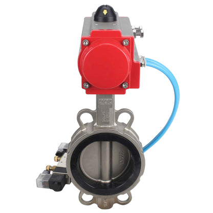 Válvula de mariposa de agua DNOVA WBV3131E-2W-Fb-H, material del cuerpo - Acero inoxidable AISI 304, material del disco - Acero inoxidable AISI 304, junta - EPDM, actuador neumático PA-DA doble acción, 4V320-08 220V