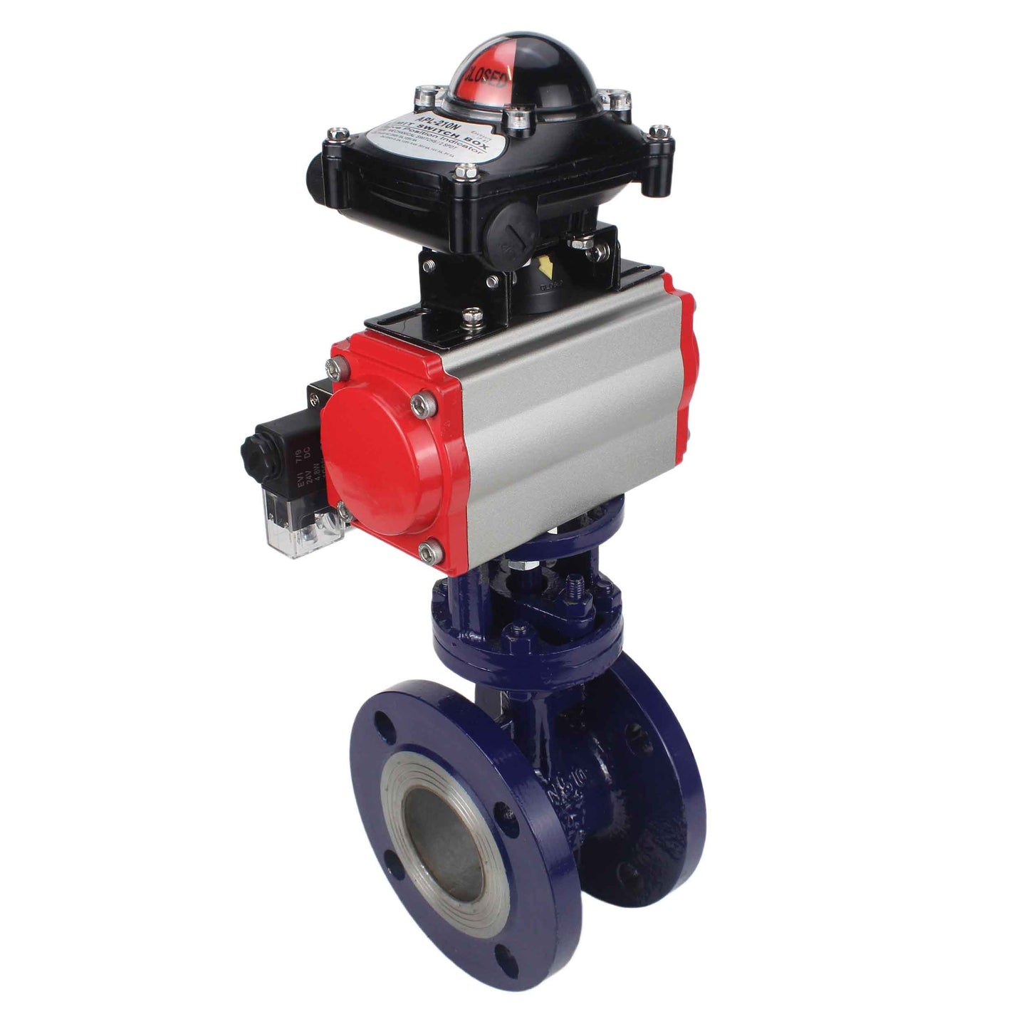 Water Butterfly Valve DNOVA WBV3EX-3432M-1W-F-ISO, body material - Carbon steel, disk material - Stainless steel AISI 316, seal - Metal, pneumatic actuator PA-SA with return springs, 4M310-08 24V, LSU APL-210N