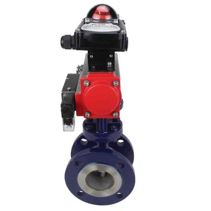Water Butterfly Valve DNOVA WBV3EX-3432M-1W-F-ISO, body material - Carbon steel, disk material - Stainless steel AISI 316, seal - Metal, pneumatic actuator PA-SA with return springs, 4M310-08 24V, LSU APL-210N