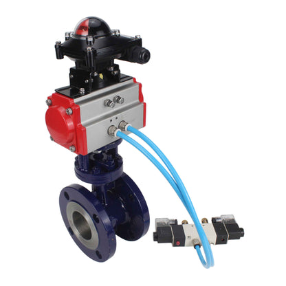 Water Butterfly Valve DNOVA WBV3EX-3432M-1W-F-ISO, body material - Carbon steel, disk material - Stainless steel AISI 316, seal - Metal, pneumatic actuator PA-SA with return springs, 4V320-08 220V, LSU APL-210N