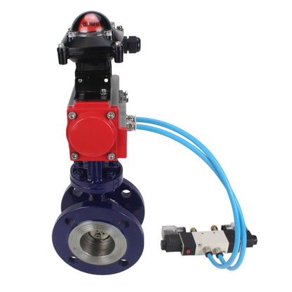 Water Butterfly Valve DNOVA WBV3EX-3432M-1W-F-ISO, body material - Carbon steel, disk material - Stainless steel AISI 316, seal - Metal, pneumatic actuator PA-SA with return springs, 4V320-08 220V, LSU APL-210N