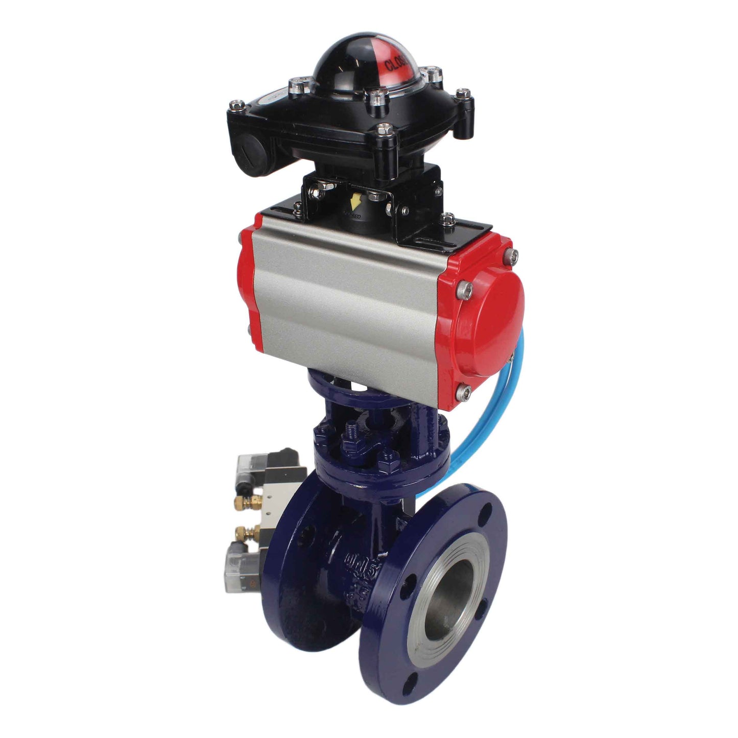Water Butterfly Valve DNOVA WBV3EX-3432M-1W-F-ISO, body material - Carbon steel, disk material - Stainless steel AISI 316, seal - Metal, pneumatic actuator PA-SA with return springs, 4V320-08 220V, LSU APL-210N