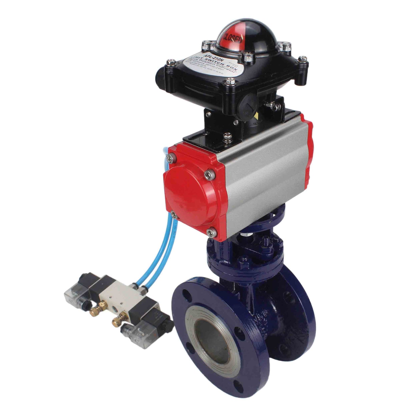 Water Butterfly Valve DNOVA WBV3EX-3432M-1W-F-ISO, body material - Carbon steel, disk material - Stainless steel AISI 316, seal - Metal, pneumatic actuator PA-SA with return springs, 4V320-08 220V, LSU APL-210N