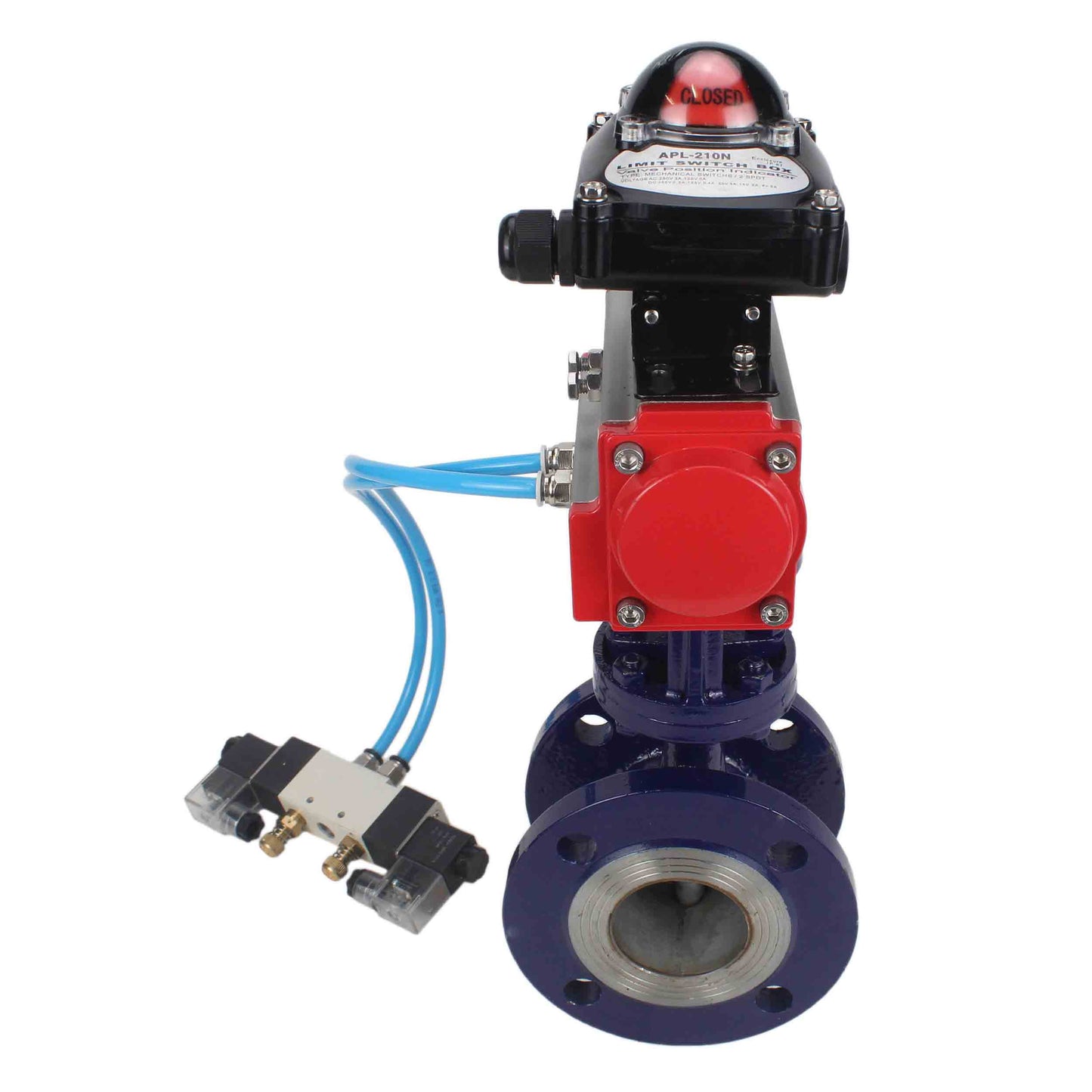 Water Butterfly Valve DNOVA WBV3EX-3432M-1W-F-ISO, body material - Carbon steel, disk material - Stainless steel AISI 316, seal - Metal, pneumatic actuator PA-SA with return springs, 4V320-08 220V, LSU APL-210N