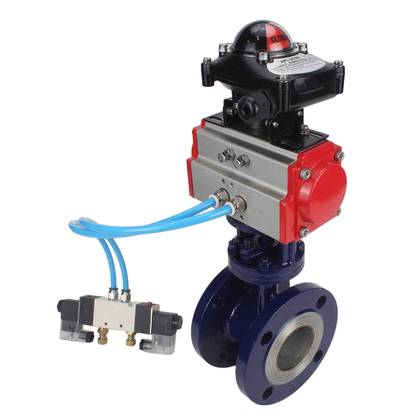 Water Butterfly Valve DNOVA WBV3EX-3432M-1W-F-ISO, body material - Carbon steel, disk material - Stainless steel AISI 316, seal - Metal, pneumatic actuator PA-SA with return springs, 4V320-08 220V, LSU APL-210N
