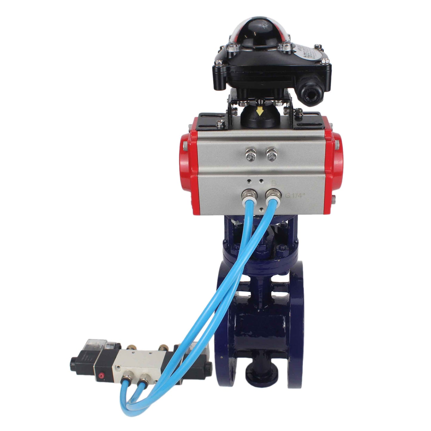 Water Butterfly Valve DNOVA WBV3EX-3432M-1W-F-ISO, body material - Carbon steel, disk material - Stainless steel AISI 316, seal - Metal, pneumatic actuator PA-SA with return springs, 4V320-08 220V, LSU APL-210N