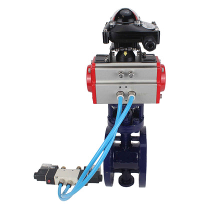 Water Butterfly Valve DNOVA WBV3EX-3432M-1W-F-ISO, body material - Carbon steel, disk material - Stainless steel AISI 316, seal - Metal, pneumatic actuator PA-SA with return springs, 4V320-08 220V, LSU APL-210N