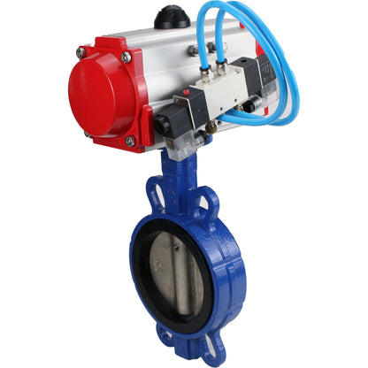 Water Butterfly Valve DNOVA WBV1413E-2W-Fb-H, body material - cast iron GGG50, disk material - cast iron GGG40, seal - EPDM, with pneumatic actuator with return springs PA-SA, 4V320-08 220V