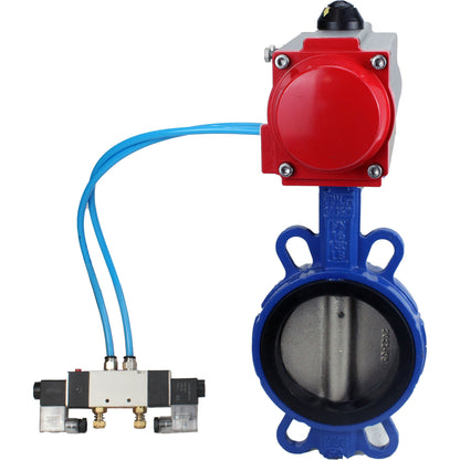 Water Butterfly Valve DNOVA WBV1413E-2W-Fb-H, body material - cast iron GGG50, disk material - cast iron GGG40, seal - EPDM, with pneumatic actuator with return springs PA-SA, 4V320-08 220V