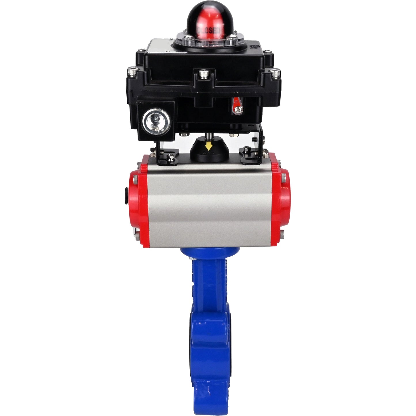 Válvula de mariposa de agua DNOVA WBV1616N-2W-Fb-H, material del cuerpo: hierro fundido QT450, material del disco: hierro fundido QT450, sello: NBR, actuador neumático PA-SA con resortes de retorno, 4M310-08 24V, LSU APL-410N EX