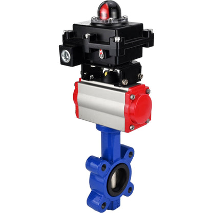 Válvula de mariposa de agua DNOVA WBV1616N-2W-Fb-H, material del cuerpo: hierro fundido QT450, material del disco: hierro fundido QT450, sello: NBR, actuador neumático PA-DA doble acción, 4M310-08 24V, LSU APL-410N EX