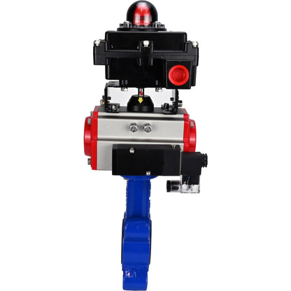 Válvula de mariposa de agua DNOVA WBV1616N-2W-Fb-H, material del cuerpo: hierro fundido QT450, material del disco: hierro fundido QT450, sello: NBR, actuador neumático PA-DA doble acción, 4M310-08 220 V, LSU APL-410N EX