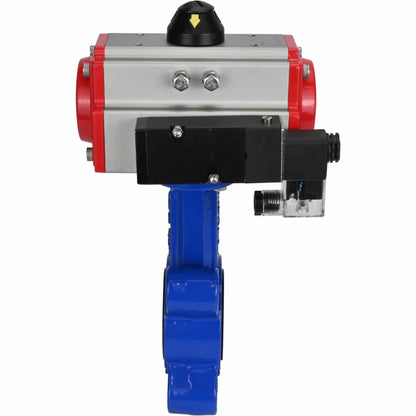 Válvula de mariposa de agua DNOVA WBV1616E-2W-Fb-H, material del cuerpo: fundición gris QT450, material del disco: fundición gris QT450, junta: EPDM, actuador neumático PA-SA con resortes de retorno, 4M310-08 220 V