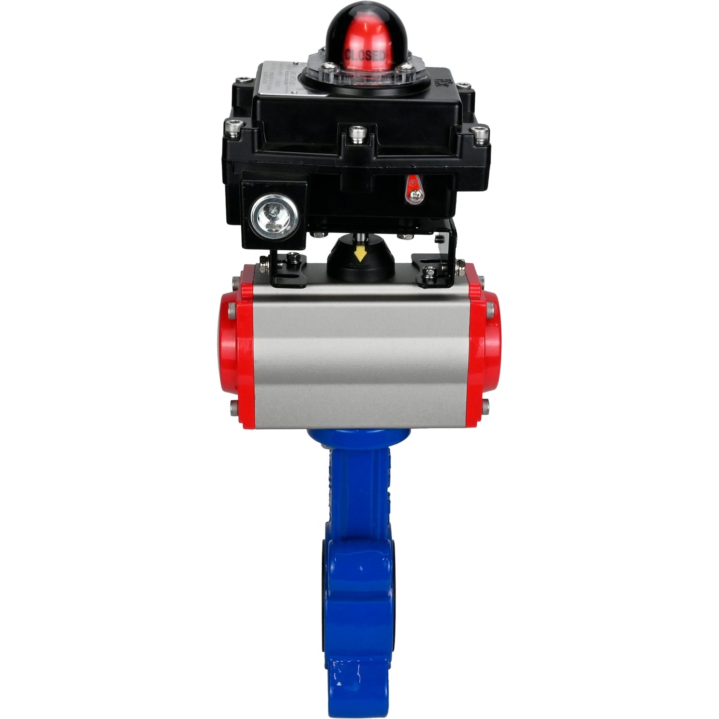 Válvula de mariposa de agua DNOVA WBV1616E-2W-Fb-H, material del cuerpo: hierro fundido QT450, material del disco: hierro fundido QT450, sello: EPDM, actuador neumático PA-SA con resortes de retorno, LSU APL-410N EX