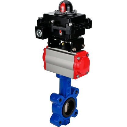 Válvula de mariposa de agua DNOVA WBV1616E-2W-Fb-H, material del cuerpo: hierro fundido QT450, material del disco: hierro fundido QT450, sello: EPDM, actuador neumático PA-SA con resortes de retorno, LSU APL-410N EX