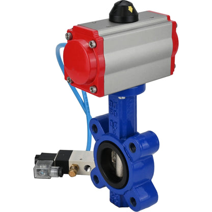 Válvula de mariposa de agua DNOVA WBV1616E-2W-Fb-H, material del cuerpo: fundición gris QT450, material del disco: fundición gris QT450, junta: EPDM, actuador neumático PA-SA con resortes de retorno, 4V320-10 220V