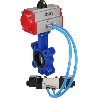 Válvula de mariposa de agua DNOVA WBV1616E-2W-Fb-H, material del cuerpo: fundición gris QT450, material del disco: fundición gris QT450, junta: EPDM, actuador neumático PA-SA con resortes de retorno, 4V320-10 220V