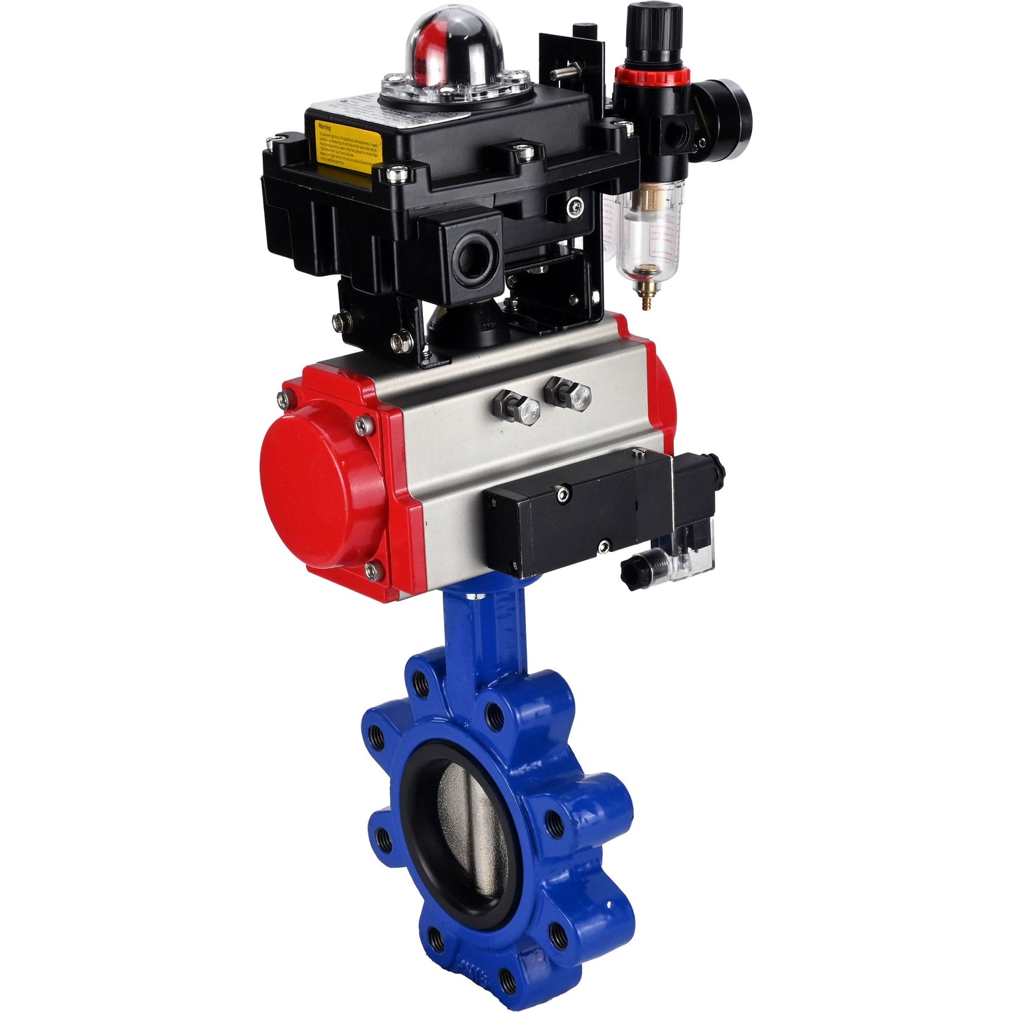 صمام فراشة الماء DNOVA WBV1616E-2W-Fb-H، مادة الهيكل: حديد زهر QT450، مادة القرص: حديد زهر QT450، الختم: EPDM، مشغل هوائي PA-SA مع نوابض رجوع، 4M310-08 24 فولت، وحدة تحكم APL-410N EX، وحدة تحكم AFC2000