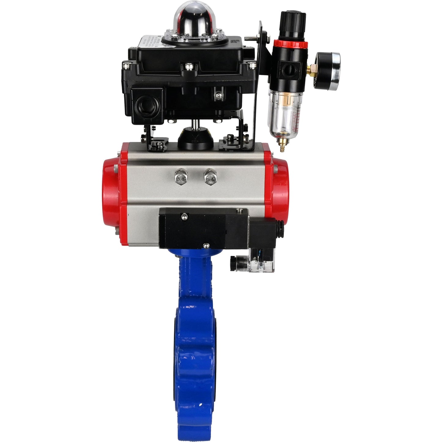 صمام فراشة الماء DNOVA WBV1616E-2W-Fb-H، مادة الهيكل: حديد زهر QT450، مادة القرص: حديد زهر QT450، الختم: EPDM، مشغل هوائي PA-SA مع نوابض رجوع، 4M310-08 220 فولت، LSU APL-410N EX، ATU AFC2000