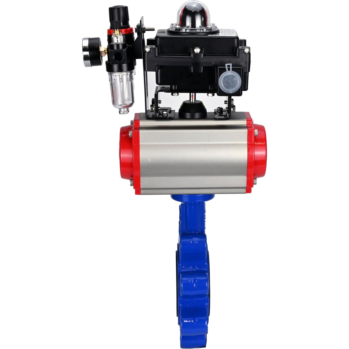 صمام فراشة الماء DNOVA WBV1616E-2W-Fb-H، مادة الهيكل: حديد زهر QT450، مادة القرص: حديد زهر QT450، الختم: EPDM، مشغل هوائي PA-SA مع نوابض رجوع، 4M310-08 220 فولت، LSU APL-410N EX، ATU AFC2000