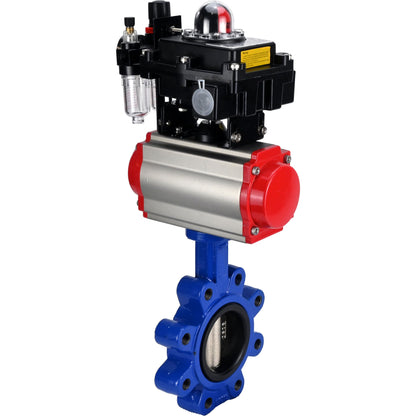 صمام فراشة الماء DNOVA WBV1616E-2W-Fb-H، مادة الهيكل: حديد زهر QT450، مادة القرص: حديد زهر QT450، الختم: EPDM، مشغل هوائي PA-SA مع نوابض رجوع، 4M310-08 220 فولت، LSU APL-410N EX، ATU AFC2000