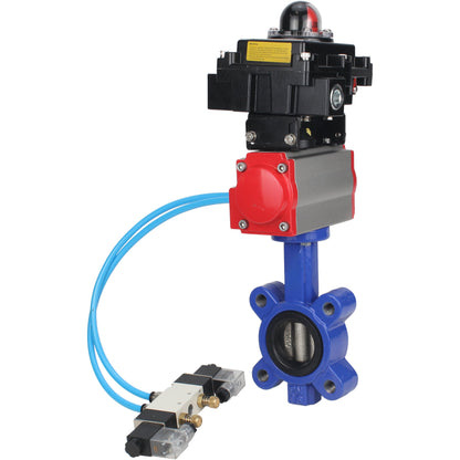 Válvula de mariposa de agua DNOVA WBV1616N-2W-Fb-H, material del cuerpo: fundición gris QT450, material del disco: fundición gris QT450, sello: NBR, actuador neumático PA-SA con resortes de retorno, 4V320-10 220V, LSU APL-410N EX