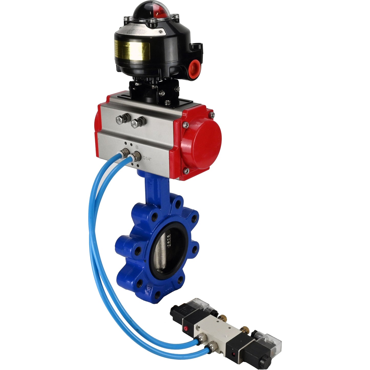 صمام فراشة الماء DNOVA WBV1616E-2W-Fb-H، مادة الهيكل - حديد زهر QT450، مادة القرص - حديد زهر QT450، الختم - EPDM، مشغل هوائي PA-SA مع نوابض رجوع، 4V320-08 220 فولت، LSU APL-510N EX