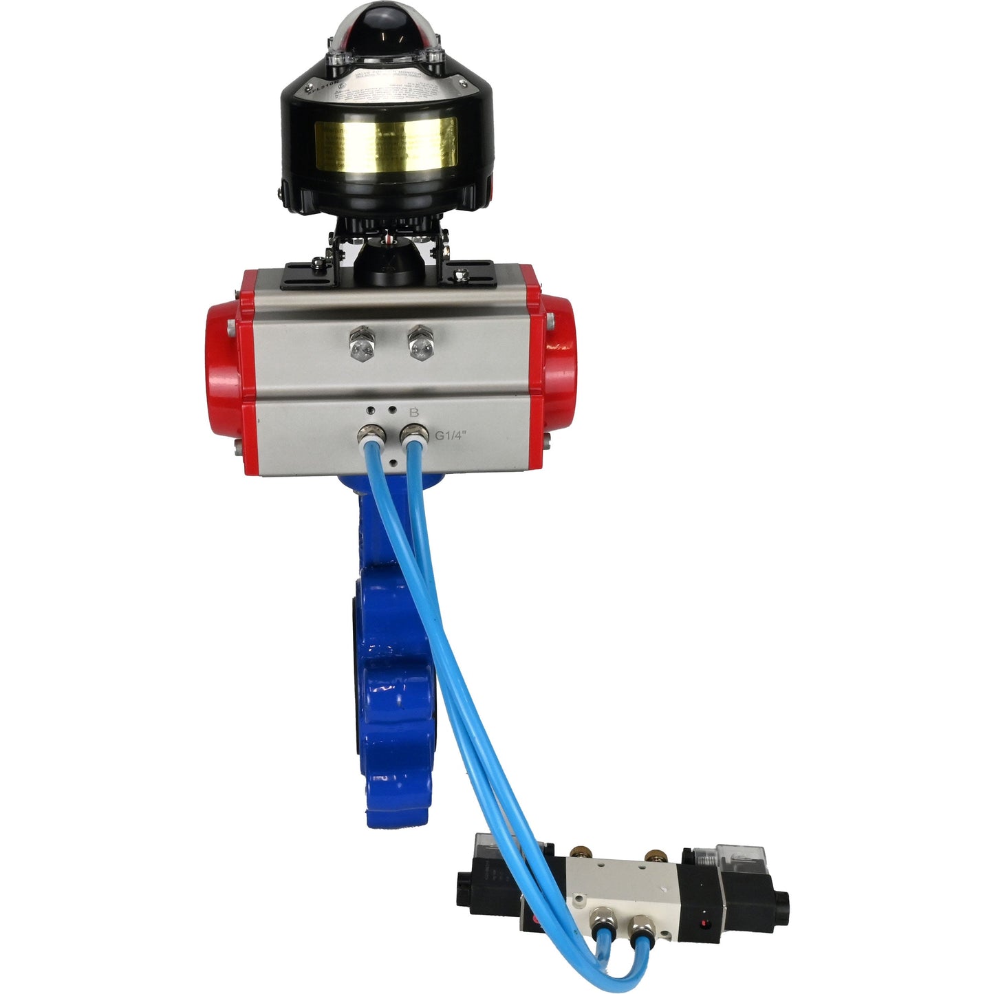 Válvula de mariposa de agua DNOVA WBV1616N-2W-Fb-H, material del cuerpo: fundición gris QT450, material del disco: fundición gris QT450, sello: NBR, actuador neumático PA-SA con resortes de retorno, 4V320-08 220 V, LSU APL-510N EX