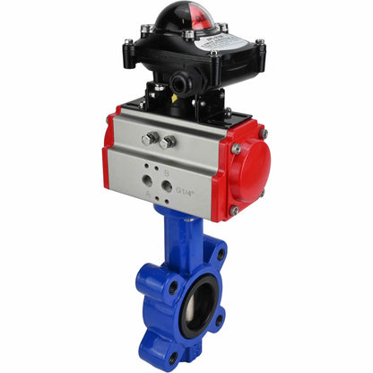 Válvula de mariposa de agua DNOVA WBV1616E-2W-Fb-H, material del cuerpo: hierro fundido QT450, material del disco: hierro fundido QT450, sello: EPDM, actuador neumático PA-SA con resortes de retorno, LSU APL-210N