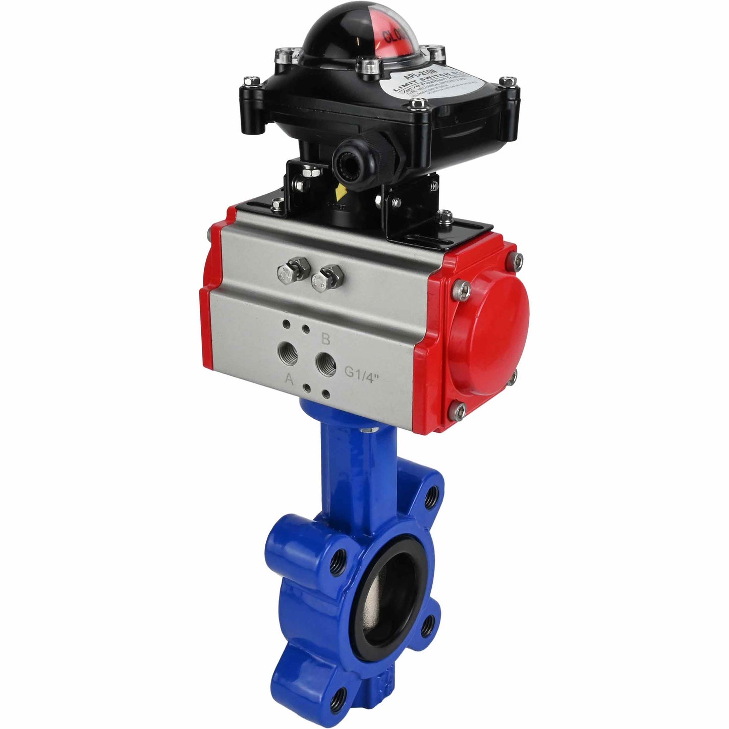 Válvula de mariposa de agua DNOVA WBV1616N-2W-Fb-H, material del cuerpo: fundición gris QT450, material del disco: fundición gris QT450, sello: NBR, actuador neumático PA-SA con resortes de retorno, LSU APL-210N