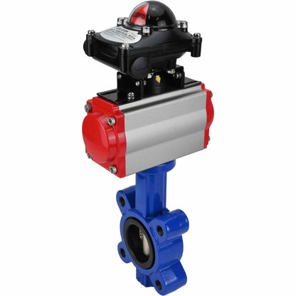 Válvula de mariposa de agua DNOVA WBV1616N-2W-Fb-H, material del cuerpo: fundición gris QT450, material del disco: fundición gris QT450, sello: NBR, actuador neumático PA-SA con resortes de retorno, LSU APL-210N